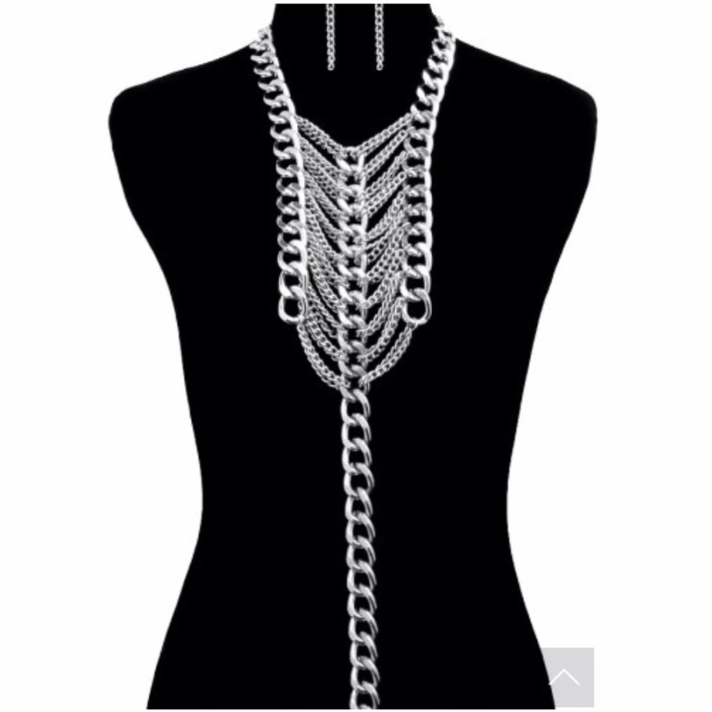 SOLD Silver chain link Bibb drop necklace set